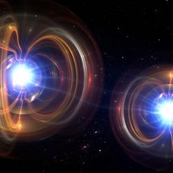 An artist impression of two light particles connected thanks to entanglement