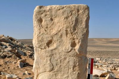 A stone found in Jordan engraved with the plan of a desert kite