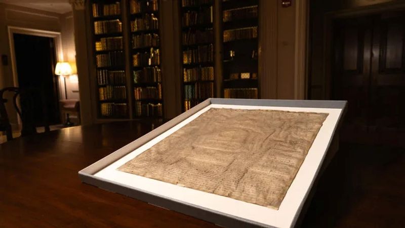 copy of the magna carta, pictured in the Harvard Law School library