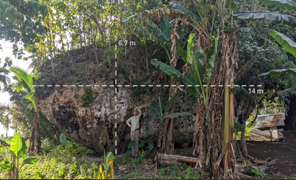 Maka Lahi with measurements marked on, and a human for scale.