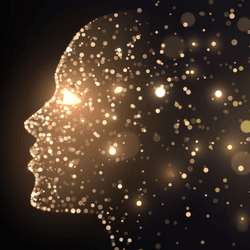 a face made of light shattering into darkness