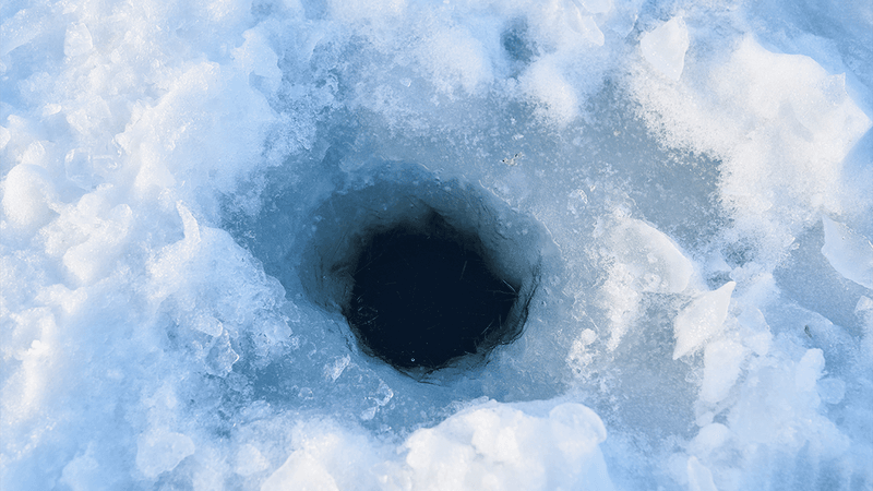 Hole in ice.