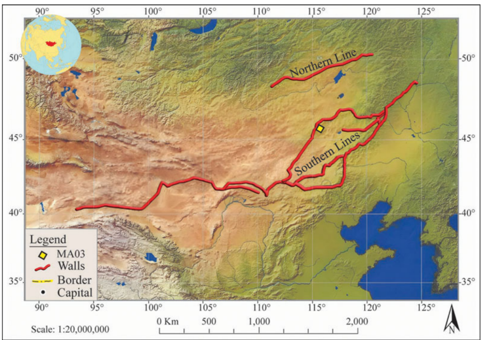 Map showing the location of the Medieval Wall System in East Asia.